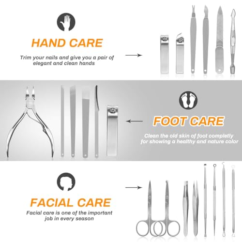 NALACAL Manicure Set, 21pcs Nail Clippers Pedicure Kit Stainless Steel Professional Manicure Kit for Men Women Nail Care Tools Personal Home Travel Grooming Kits with Leather Case (Black)