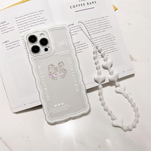 Rokmym Compatible with iPhone 16 Pro Case Cover with Glitter Pearl Bracelet Chain Strap, Phone Jewellery Case Cute Bear Design Glitter Pearl Woman Case for iPhone 16 Pro, 05
