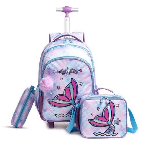 Eazy Kids Set of 4 Trolley School Bag Combo - Mermaid Purple