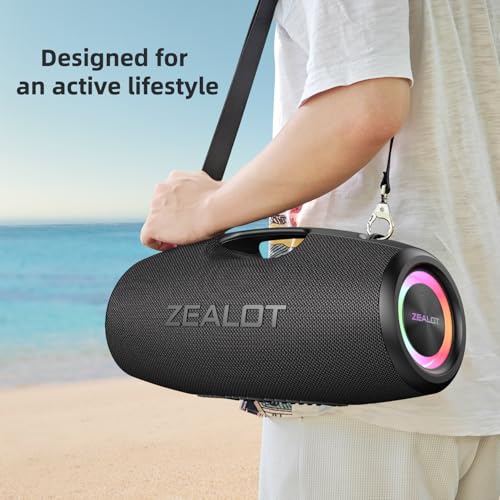 ZEALOT S78 Bluetooth Speaker, 120W Loud Bluetooth Box with Bass, IPX6 Waterproof, BoomBox with Light, Power Bank, Bluetooth 5.2, Outdoor Speaker,Large Speaker for Camping, Beach, Pool
