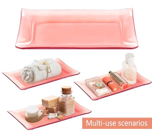 Bathroom Accessories Set, 4 Pcs Glass Bathroom Accessories Sets Complete w/Lotion Soap Dispenser, Toothbrush Holder, Apothecary Jar, Vanity Tray, Modern Bathroom Decor, Gift for Home Apartment- Pink