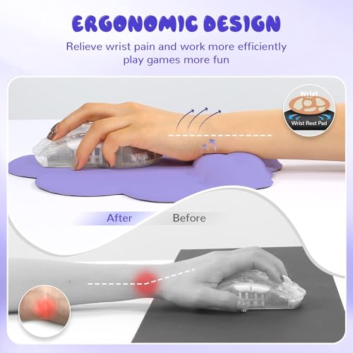 NALACAL Cloud Mouse Pad Wrist Support Keyboard Wrist Rest Set with Ergonomic Memory Foam,Non-Slip Base,Cloud Coasters for Home,Office,Laptop,Desktop Computer,Easy Typing Pain Relief-Purple
