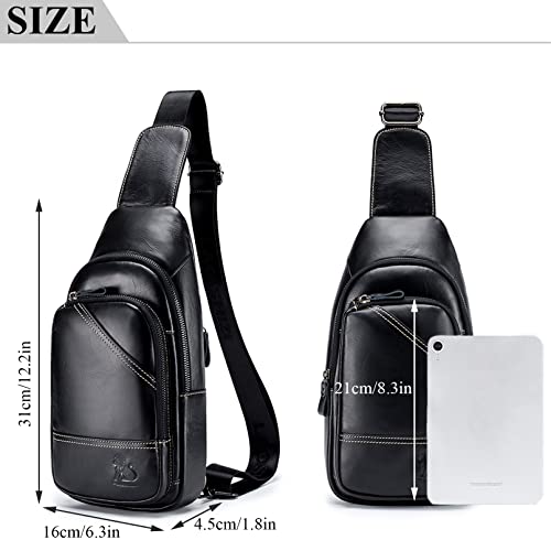 Qiccijoo Genuine Leather Small Sling Bag Crossbody Bag Shoulder Bag for Men Women,Multipurpose Crossbody Backpack for Hiking Walking Travel Cycling