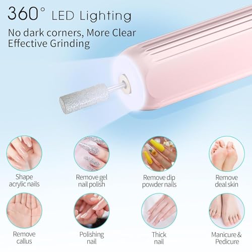 JOSQUEWNN Electric Nail Drill, Professional Manicure Pedicure Kit, Cordless Electric Nail File Set, Rechargeable Pedicure Tools for feet, 3 Speeds Hand Foot Care Nail Drill,100 Sanding Bands