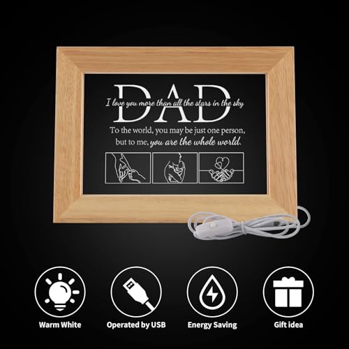 Azonee Dad Birthday Gifts from Daughter Son, Dad Gifts for Men Night Warm White Light Frame with Grateful Sayings Giftsï¼ŒBedroom Decor for Birthday Fathers Day Presents