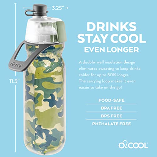O2COOL Mist 'N Sip Misting Water Bottle 2-in-1 Mist And Sip Function With No Leak Pull Top Spout (Tie Dye Blue)