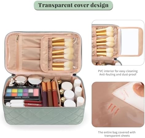 OCHEAL Makeup Bag, Portable Cosmetic Bag, Large Capacity Travel Makeup Case Organizer, Black Makeup Bags For Women Toiletry Bag for Girls Traveling With Handle and Divider