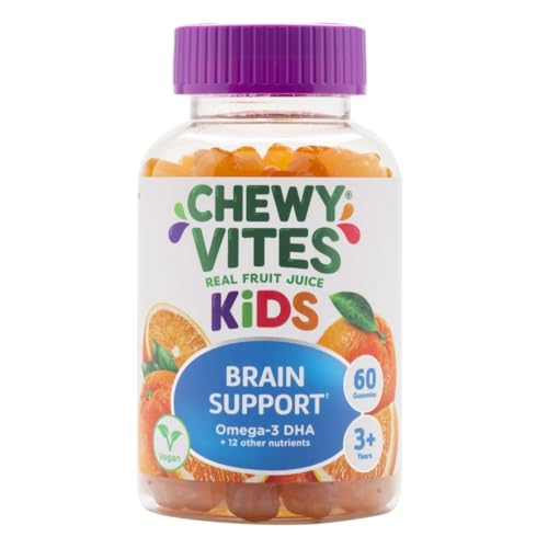 Chewy Vites Kids Brain Support 60 Gummy Vitamins | Omega 3 DHA Gummies for Kids | 12 Essential Vitamins and Minerals | 2 Months Supply | Real Fruit Juice | 1-a-Day | Vegan | 3 Years +