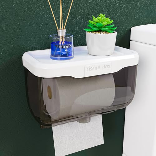 Toilet Paper Holder Wall Mount,Wall Mounted Tissue Box, Waterproof Paper Holder Bathroom Roll Holder, Bathroom, Kitchen（black）