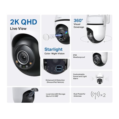 TP-Link Tapo Outdoor Pan/Tilt Security Wi-Fi Camera with Smart Motion Tracking, IP66 Weatherproof, Multiple Installation Options and Voice Activated Wired/Wireless Networking - TAPO C520WS