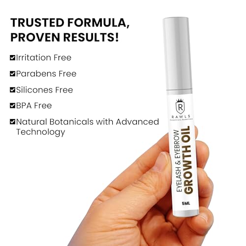 Rawls Eyebrow & Eyelash Growth Serum – Natural & Organic Formula for Longer, Thicker Brows & Lashes – Nourishing with Castor Oil, Almond Oil, Vitamin E & C – 5ml