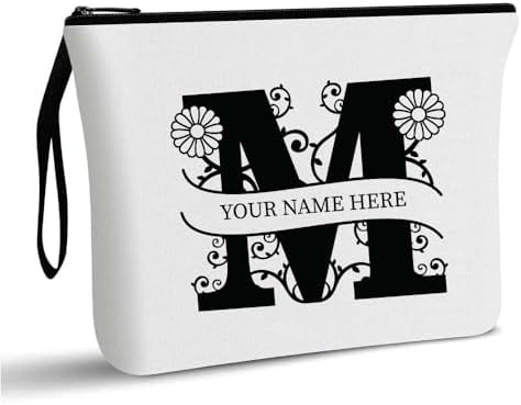 PRINTSHOP4ME Personalized Makeup Bag - Initial Monogram Cosmetic Pouch - Customizable Your Name - Monogrammed Makeup Pouch - Perfect for Travel Organizer - Cosmetic Bag for Women (N)