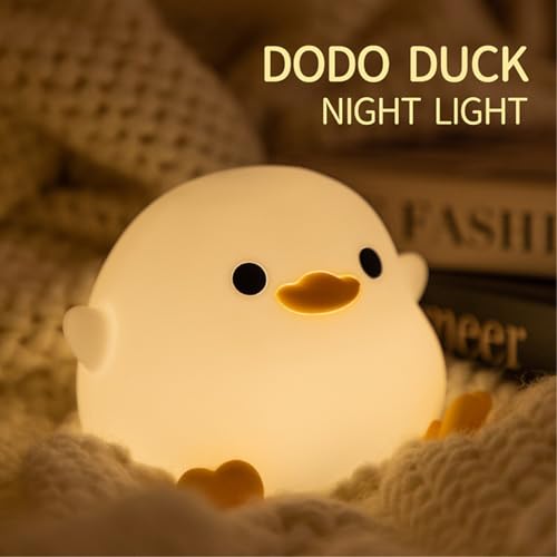 Joychong Duck Night Light, LED Squishy Animal Light for Kids Sleep, Rechargeable Bedside Touch Silicone Lamp,3 Levels Dimmable Ducky Night Lamp, Touch Control, Birthday Gifts for Boys Girls