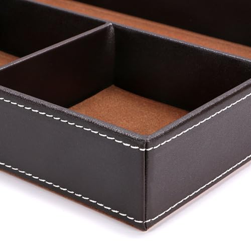 Tazweeq 4 slots Desk Drawer Organizer,PU Leather Drawer Storage Organizer Divider for Office Desk Supplies Value Collection and Accessories Multi-Purpose Storage Desktop Organizer Tray(Brown)