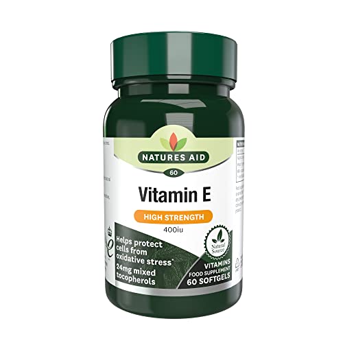 Natures Aid Vitamin E High Strength 400iu | 60 Softgels | Helps Protect Cells from Oxidative Stress | 24mg Mixed Tocopherols