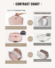 EACHY Travel Makeup Bag,Large Capacity Cosmetic Bags for Women,Waterproof Portable Pouch Open Flat Toiletry Bag Make up Organizer with Divider and Handle