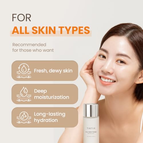 TIRTIR Milk Skin Rice Toner - Deep Moisturizing, Hydrating Toner for face, Niacinamide, Ceramide, Rice Bran Extract, Nature-Oriented Ingredients for Korean Skin Care, Vegan, 5.07 fl.oz.
