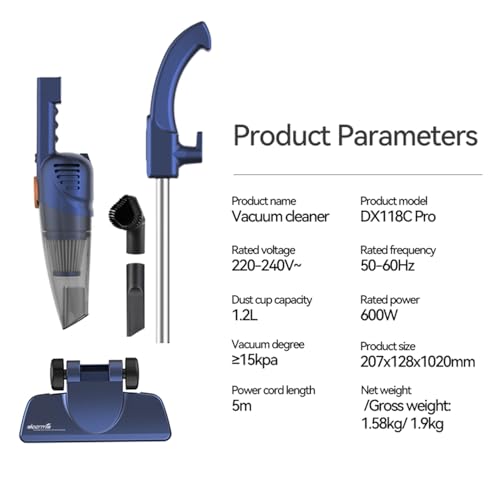 Deerma DX118C Pro 2-in-1 Handheld Vacuum Cleaner, Vacuum Cleaner 600W 15kPa Strong Suction Powerful Lightweight 5M Power Cable | HEPA Filtration Upright & Handheld Vacuum Dual Usage