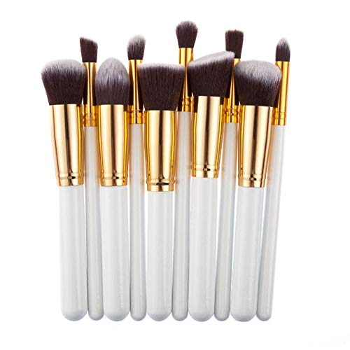 Generic-Eye Shadow Applicator - New Makeup Brushes Set Eye Shadow Foundation Powder Eyeliner Eyelash Lip Make Up Brush Cosmetic Beauty Makeup brush Tool Kit Hot (10PCS-White-Golden)-NEW