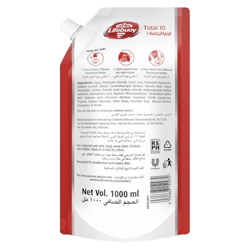LIFEBUOY Hand Wash Refill , Total 10, for 100% stronger germ protection in 10 seconds, 1L