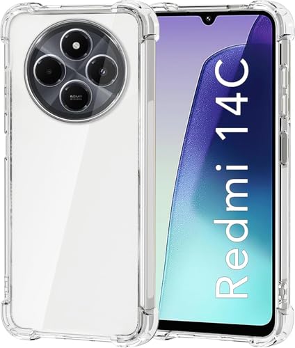 Zubitech Xiaomi Redmi 14C Back Case Clear Cover Soft Flexible Silicone Transparent Shockproof Protective Cover Reinforced Bumper Edges for Xiaomi Redmi 14C Clear