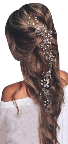 Wedding Hair Vine Long Bridal Headband Hair Accessories for Bride and Bridesmaid (100cm / 39.3inches) (Silver)
