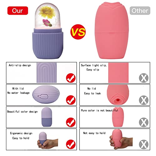 XHJRI Ice Face Roller Massager,Ice Cube Roller for Face, Eyes and Neck Naturally Conditioning and Skin Care,De-Puff Eye Bags,Reduce Migraine Pain,Reusable Massage Silicone Ice Mold (Purple)