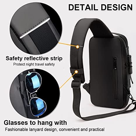 Furixin Anti-theft Sling Bag Business Men Bag Chest Crossbody bags with USB Charging Port Waterproof Small Backpack for Outdoor Work Hiking Running Sport Travel Bag Black (B)