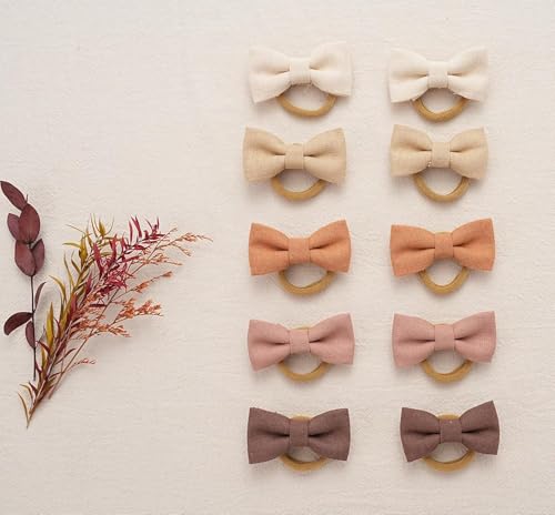 Lonimia Baby Toddler Girls Hair Ties with Linen Bows,No Damage Elastic Nylon Hair Bands Ponytail Holders,Small Hair Accessories Gifts for Girls Kids Children Thick Thin Hair-20 pcs