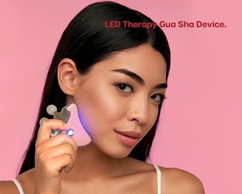 VRAIKO GemGlow Jade Roller and Gua Sha Device, 4-in-1 Gua Sha Face Tools, Face Massager with Red Light Therapy and Heat, Muscle Relaxation, Relieves Fine Lines and Wrinkles (Rose Quartz)