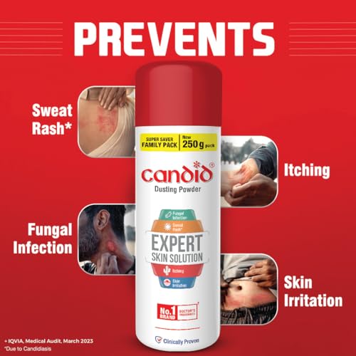 Candid Dusting Powder | Expert Skin Solution |Doctor's Prescribed No.1 Brand | Prevents Sweat Rash, Itching, Fungal Infection & Skin Irritation | Anti-fungal Powder | Clotrimazole | 60g | Pack of 10