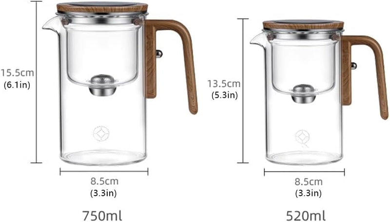 Enchanti Tea Pot,Water Separation Glass Teapot,Filter Teapot with Dual Infusers,Enchantipot Magic Tea Pot,Glass Teapot with Strainer,Infuser,Automatic Magnetic Teapotï¼Œheat Resistant