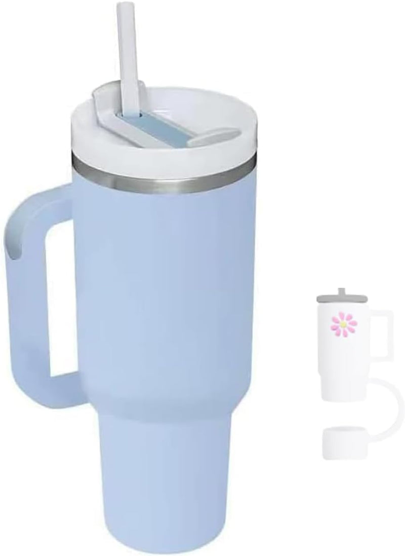40 oz Insulated Tumbler with Handle and Straw, Insulated Travel Mug with Straw Cover, Stainless Steel Insulated Water Bottle,Dishwasher Safe, BPA Free Portable for Office Kitchen Travel (cream)