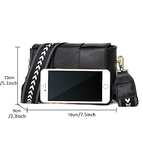 Efilra Crossbody Bag for Women, Small Leather Camera Purse Thick Strap Cross-body Bags, Triple Zip Shoulder Bag with Guitar Strap, 1-black, Camera Crossbody Bag