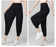 é€šç”¨ Women Casual Loose Pants Elastic Soft Odell Cotton Beach Pants Plus Size Dance Yoga Harem Pants (Black, 3XL)