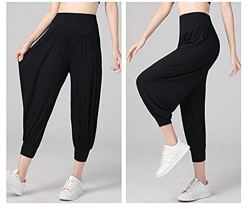 é€šç”¨ Women Casual Loose Pants Elastic Soft Odell Cotton Beach Pants Plus Size Dance Yoga Harem Pants (Black, 3XL)