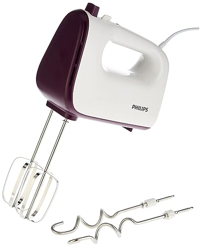 Philips Mixer - 400W - Double Balloon Beater, Kneading Tool, 5 Speeds + Turbo, White/Purple - HR3740/11