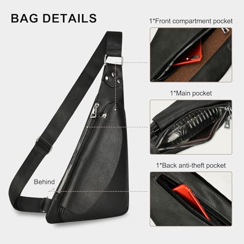 Azonee Crossbody Bag Leather Sling Bag, Men Chest Bag Anti Theft Water-Resistant Crossbody Bag Classic Design Shoulder Bag, for Outdoor Business Work Travel Hiking Camping