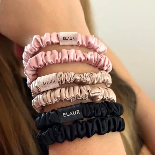 ELAUR Silk Scrunchies Satin for Women Girls | No Frizz No Crease | Soft Hair Accessories| Medium Hair Ties Scrunchy | Black Pink Grey Elastic Hair Band | Pack of 6 Colors (Blush)