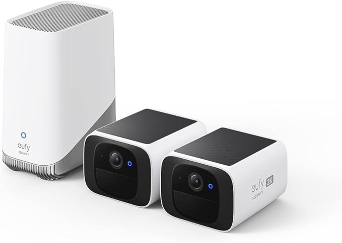 eufy Security S220 SoloCam Solar Security Camera Outdoor Wireless, Continuous Power, 2K Resolution Home Security Camera, 2.4 GHz Wi-Fi, No Monthly Fee, with HomeBase 3 Compatible (2-pack)