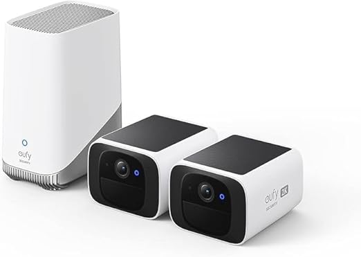 eufy Security S220 SoloCam Solar Security Camera Outdoor Wireless, Continuous Power, 2K Resolution Home Security Camera, 2.4 GHz Wi-Fi, No Monthly Fee, with HomeBase 3 Compatible (2-pack)