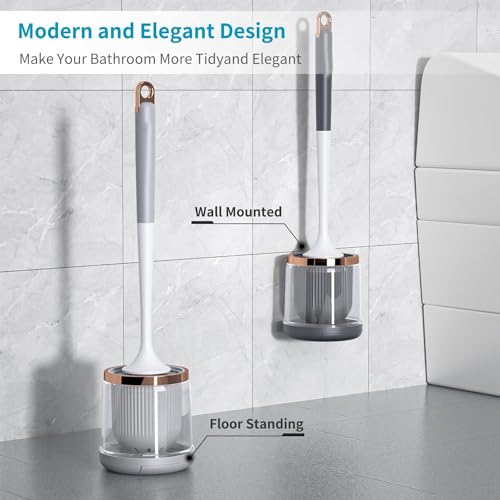 WEKOTEE Toilet Bowl Brush and Holder Set,Silicone Toilet Bowl Brush,Toilet Cleaner Brush for Bathroom,Floor Standing & Wall Mounted Toilet Scrubber Without Drilling, Light Gray (185-01)
