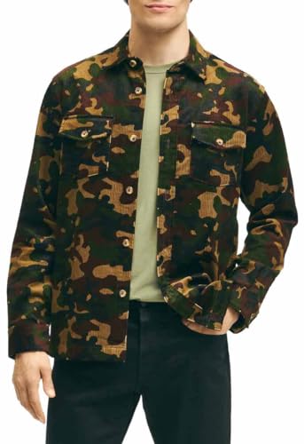 Brooks Brothers mens Medium Wale Corduroy Camo Shirt Jacket Button Down Shirt