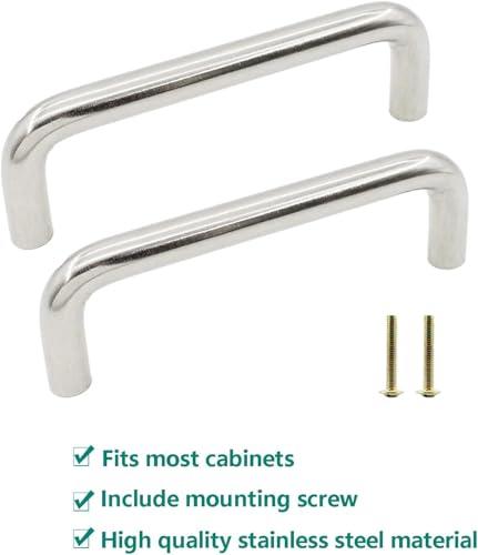 4basix Stainless Steel Solid Round Handle, 100 mm Hole Centers U-Shaped Cabinet Hardware Pull for Bedroom Bathroom Kitchen Cabinets Door (2, 100mm/4")