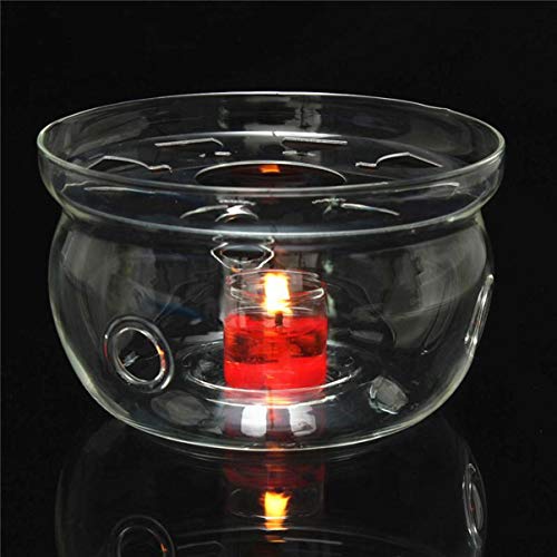 WellingtonAE Heat-Resisting Teapot Warmer Base Clear Borosilicate Glass Round Shape Insulation Tealight Portable Teapot Holder