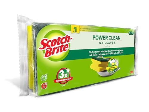 Scotch-Brite Heavy Duty Classic Nail Saver Scrub Sponge, 3 units/pack | Kitchen sponge | Dish sponge | Scrub | General Purpose Cleaning | Food Safe | Non-Rusting | Kitchen, Garage, Outdoor