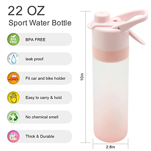 KASTWAVE Mist Spray Water Bottle, 650ml Sports Water Bottle Reusable Fitness Water Jug Multifunctional Spray Water Cup with Mist Hydration (Pink)