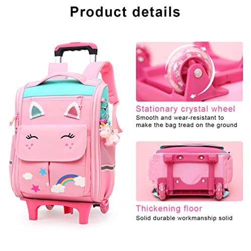 TOMVAES Backpack for School,Roller Bag with Wheels,Double Handle Rolling Backpack,Girls Travel School Children Toddler Trip Rolling Bag Girls Travel Roller Bag