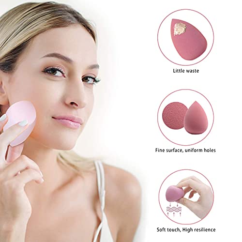 Wawasia 4 Pcs Professional Beauty Makeup Sponges Blender Set With Spring Holder And Storage Case, Foundation Blending Blender Flawless for Cream, Powder and Liquid, Pink