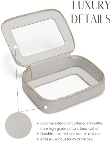 Small Cosmetic Bag for Purse Mini Makeup Bag for School Cute Clear Make Up Pouch for Travel Tiny Leather White Make Up Organizer Case for Backpack Toiletry Bag Waterproof Square Pouch with Zipper
